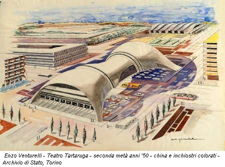 Enzo Venturelli - Teatro Tartaruga - seconda metà anni '50 - china e inchiostri colorati - Archivio di Stato, Torino