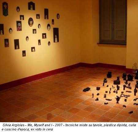 Silvia Argiolas - Me, Myself and I - 2007 - tecniche miste su tavole, plastica dipinta, culla e cuscino d'epoca, ex voto in cera