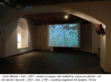 Carlo Steiner - Cell - 2007 - alveari di vespe, rete metallica, casse acustiche - cm 60x30x40 / Epoch&eacute; - 2007 - dvd - 2'58'' - courtesy Gagliardi Art System, Torino