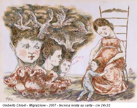 Umberto Chiodi - Migrazione - 2007 - tecnica mista su carta - cm 24x33