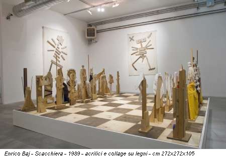 Enrico Baj - Scacchiera - 1989 - acrilici e collage su legni - cm 272x272x105