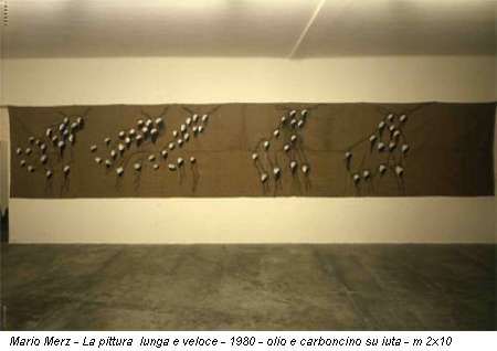 Mario Merz - La pittura lunga e veloce - 1980 - olio e carboncino su iuta - m 2x10