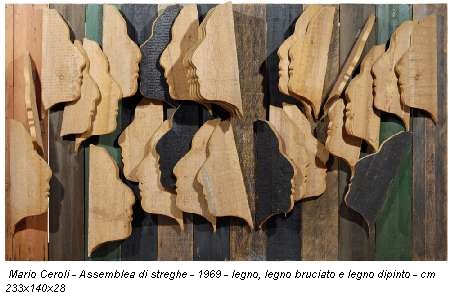 Mario Ceroli - Assemblea di streghe - 1969 - legno, legno bruciato e legno dipinto - cm 233x140x28