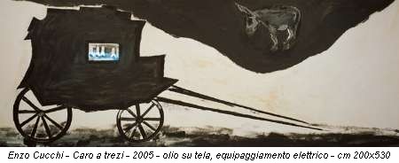 Enzo Cucchi - Caro a trezi - 2005 - olio su tela, equipaggiamento elettrico - cm 200x530