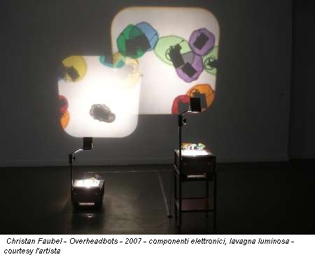Christan Faubel - Overheadbots - 2007 - componenti elettronici, lavagna luminosa - courtesy l'artista