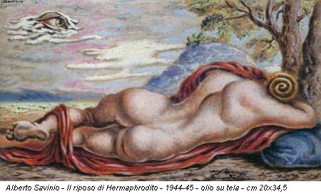 Alberto Savinio - Il riposo di Hermaphrodito - 1944-45 - olio su tela - cm 20x34,5