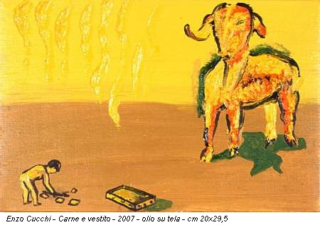 Enzo Cucchi - Carne e vestito - 2007 - olio su tela - cm 20x29,5