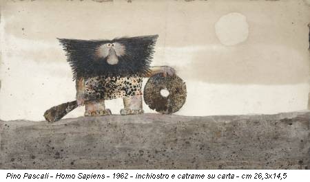 Pino Pascali - Homo Sapiens - 1962 - inchiostro e catrame su carta - cm 26,3x14,5