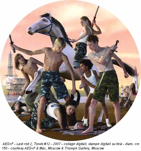 AES+F - Last riot 2, Tondo #12 - 2007 - collage digitali, stampe digitali su tela - diam. cm 150 - courtesy AES+F & Mac, Moscow & Triumph Gallery, Moscow