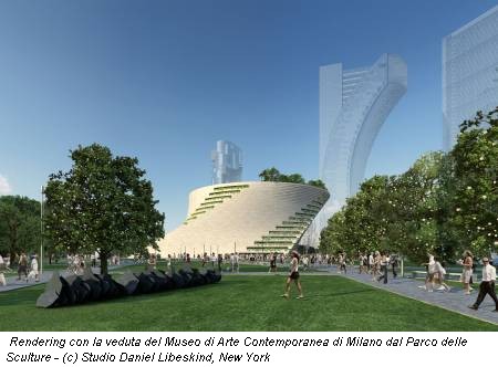 Rendering con la veduta del Museo di Arte Contemporanea di Milano dal Parco delle Sculture - (c) Studio Daniel Libeskind, New York