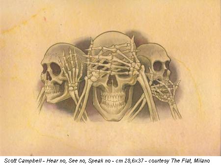 Scott Campbell - Hear no, See no, Speak no - cm 28,6x37 - courtesy The Flat, Milano
