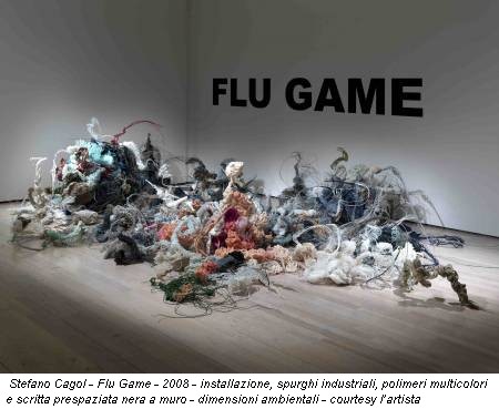 Stefano Cagol - Flu Game - 2008 - installazione, spurghi industriali, polimeri multicolori e scritta prespaziata nera a muro - dimensioni ambientali - courtesy l’artista