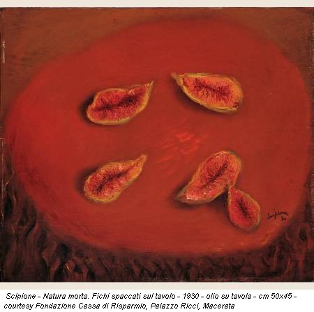 Scipione - Natura morta. Fichi spaccati sul tavolo - 1930 - olio su tavola - cm 50x45 - courtesy Fondazione Cassa di Risparmio, Palazzo Ricci, Macerata