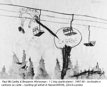 Paul McCarthy & Benjamin Weissman - 1 2 boy (particolare) - 1997-98 - inchiostro e carbone su carta - courtesy gli artisti & Hauser&Wirth, Zürich-London