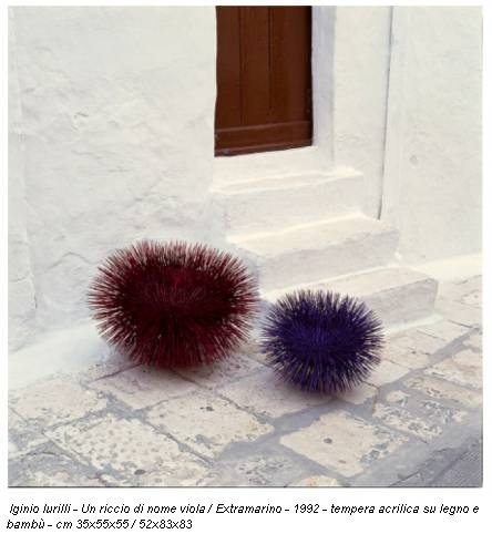 Iginio Iurilli - Un riccio di nome viola / Extramarino - 1992 - tempera acrilica su legno e bambù - cm 35x55x55 / 52x83x83