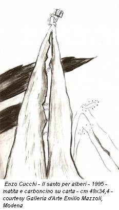 Enzo Cucchi - Il santo per alberi - 1995 - matita e carboncino su carta - cm 49x34,4 - courtesy Galleria d'Arte Emilio Mazzoli, Modena