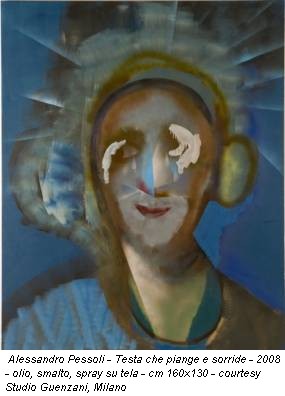 Alessandro Pessoli - Testa che piange e sorride - 2008 - olio, smalto, spray su tela - cm 160x130 - courtesy Studio Guenzani, Milano