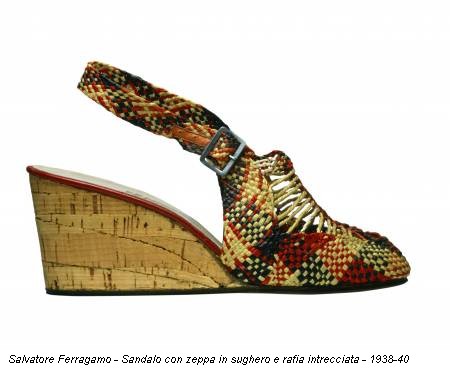 Salvatore Ferragamo - Sandalo con zeppa in sughero e rafia intrecciata - 1938-40
