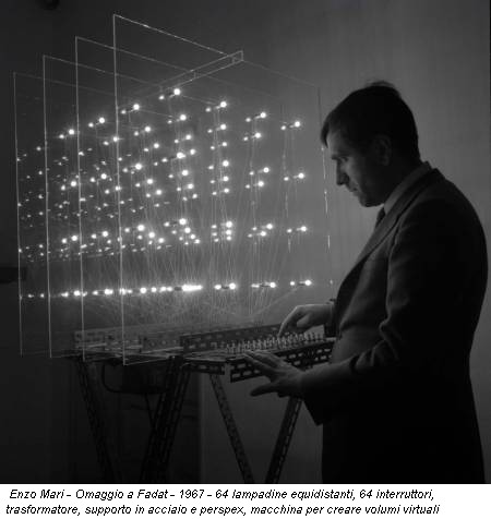 Enzo Mari - Omaggio a Fadat - 1967 - 64 lampadine equidistanti, 64 interruttori, trasformatore, supporto in acciaio e perspex, macchina per creare volumi virtuali