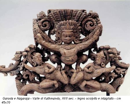 Garuda e Nagaraja - Valle di Kathmandu, XVII sec. - legno scolpito e intagliato - cm 45x70