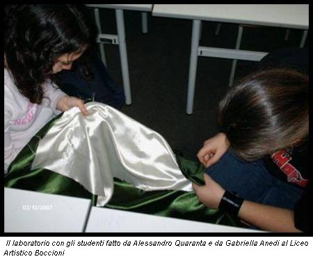 Il laboratorio con gli studenti fatto da Alessandro Quaranta e da Gabriella Anedi al Liceo Artistico Boccioni