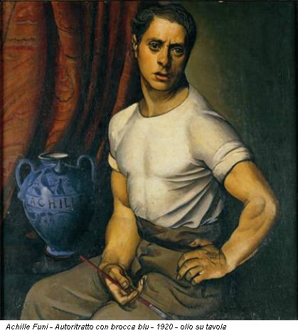 Achille Funi - Autoritratto con brocca blu - 1920 - olio su tavola