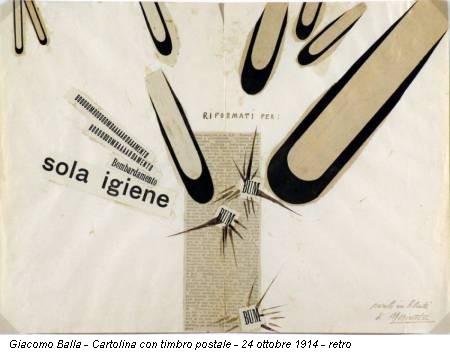 Giacomo Balla - Cartolina con timbro postale - 24 ottobre 1914 - retro