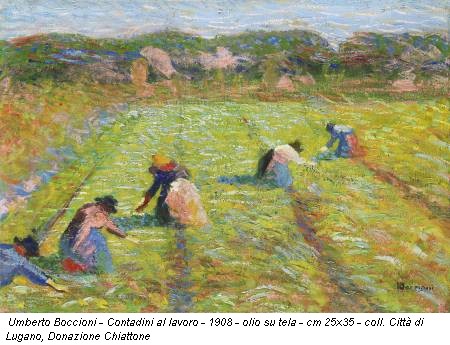 Umberto Boccioni - Contadini al lavoro - 1908 - olio su tela - cm 25x35 - coll. Città di Lugano, Donazione Chiattone