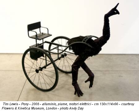 Tim Lewis - Pony - 2008 - alluminio, piume, motori elettrici - cm 130x114x66 - courtesy Flowers & Kinetica Museum, London - photo Andy Day