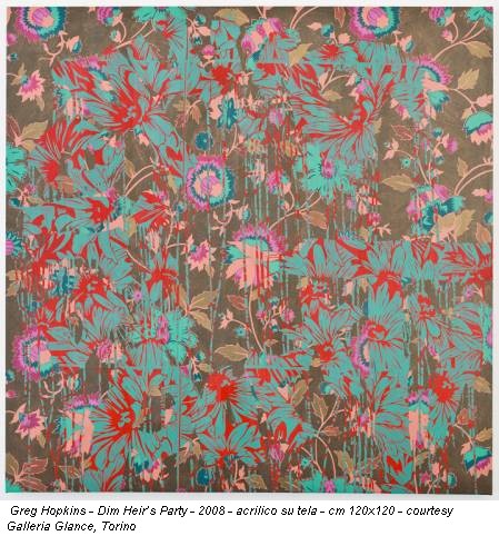 Greg Hopkins - Dim Heir’s Party - 2008 - acrilico su tela - cm 120x120 - courtesy Galleria Glance, Torino