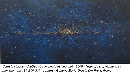Satoshi Hirose - Untitled (Cosmologia dei legumi) - 2009 - legumi, cera, pigmenti su pannello - cm 125x250x7,5 - courtesy Galleria Maria Grazia Del Prete, Roma