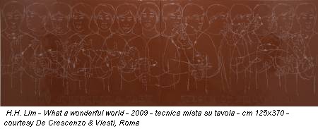 H.H. Lim - What a wonderful world - 2009 - tecnica mista su tavola - cm 125x370 - courtesy De Crescenzo & Viesti, Roma