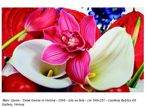 Marc Quinn - Snow Geese in Verona - 2008 - olio su tela - cm 169x281 - courtesy Byblos Art Gallery, Verona