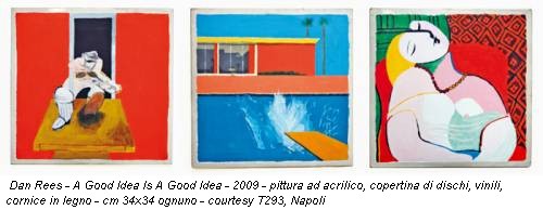 Dan Rees - A Good Idea Is A Good Idea - 2009 - pittura ad acrilico, copertina di dischi, vinili, cornice in legno - cm 34x34 ognuno - courtesy T293, Napoli
