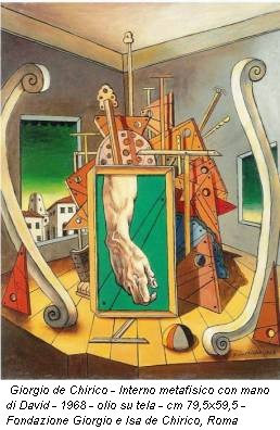 Giorgio de Chirico - Interno metafisico con mano di David - 1968 - olio su tela - cm 79,5x59,5 - Fondazione Giorgio e Isa de Chirico, Roma