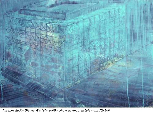 Ina Bierstedt - Blauer Würfel - 2009 - olio e acrilico su tela - cm 70x100