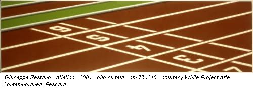 Giuseppe Restano - Atletica - 2001 - olio su tela - cm 75x240 - courtesy White Project Arte Contemporanea, Pescara