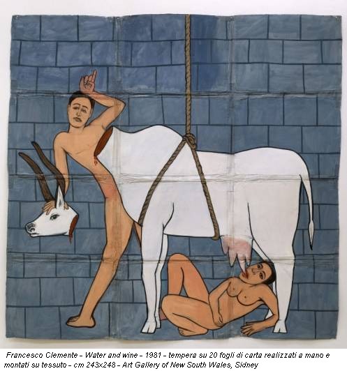 Francesco Clemente - Water and wine - 1981 - tempera su 20 fogli di carta realizzati a mano e montati su tessuto - cm 243x248 - Art Gallery of New South Wales, Sidney