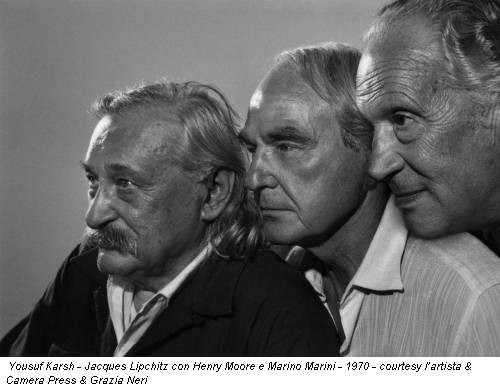 Yousuf Karsh - Jacques Lipchitz con Henry Moore e Marino Marini - 1970 - courtesy l’artista & Camera Press & Grazia Neri