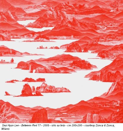 Sea Hyun Lee - Between Red 77 - 2008 - olio su tela - cm 200x200 - courtesy Zonca & Zonca, Milano