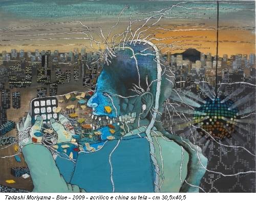 Tadashi Moriyama - Blue - 2009 - acrilico e china su tela - cm 30,5x40,5