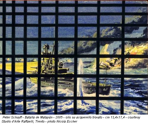 Peter Schuyff - Batalla de Matapàn - 2005 - olio su acquerello trovato - cm 13,4x17,4 - courtesy Studio d’Arte Raffaelli, Trento - photo Nicola Eccher