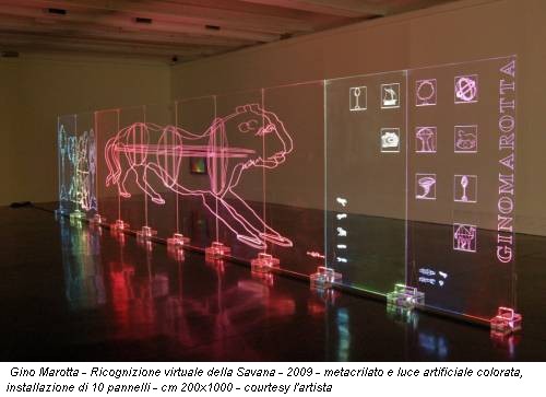 Gino Marotta - Ricognizione virtuale della Savana - 2009 - metacrilato e luce artificiale colorata, installazione di 10 pannelli - cm 200x1000 - courtesy l'artista