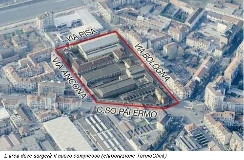 L’area dove sorgerà il nuovo complesso (elaborazione TorinoClick)