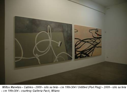 Miltos Manetas - Cables - 2009 - olio su tela - cm 199x304 / Untitled (Pod Plug) - 2009 - olio su tela - cm 199x304 - courtesy Galleria Pack, Milano