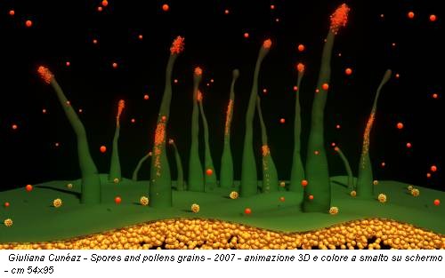 Giuliana Cunéaz - Spores and pollens grains - 2007 - animazione 3D e colore a smalto su schermo - cm 54x95