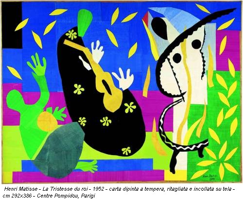 Henri Matisse - La Tristesse du roi - 1952 - carta dipinta a tempera, ritagliata e incollata su tela - cm 292x386 - Centre Pompidou, Parigi