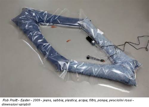 Rob Pruitt - Easter - 2009 - jeans, sabbia, plastica, acqua, filtro, pompa, pesciolini rossi - dimensioni variabili