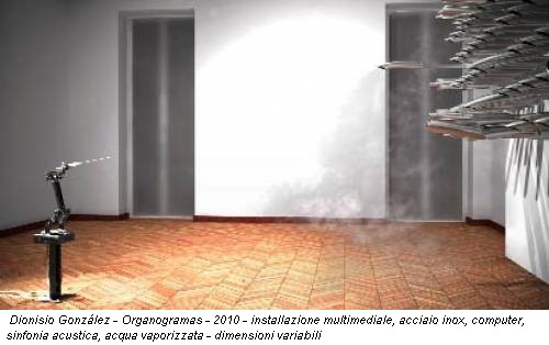Dionisio González - Organogramas - 2010 - installazione multimediale, acciaio inox, computer, sinfonia acustica, acqua vaporizzata - dimensioni variabili