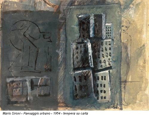 Mario Sironi - Paesaggio urbano - 1954 - tempera su carta